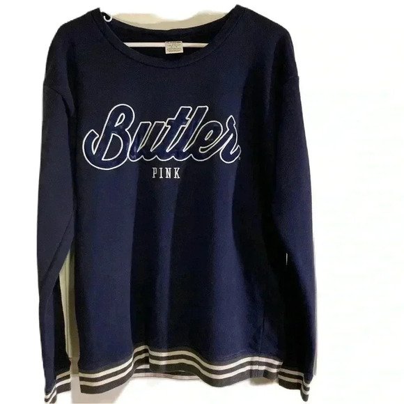 Rare Victoria Secret Pink "Butler" Navy Sweatshirt and Black Leggings Sz. M - Picture 3 of 8